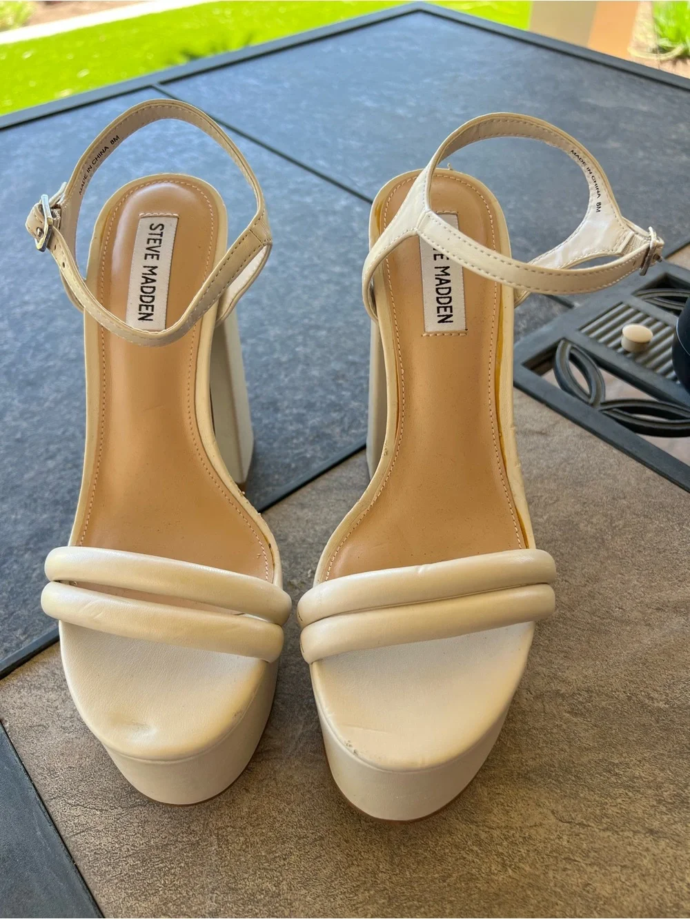 Steve Madden Cream Platform Block Heel Sandals
